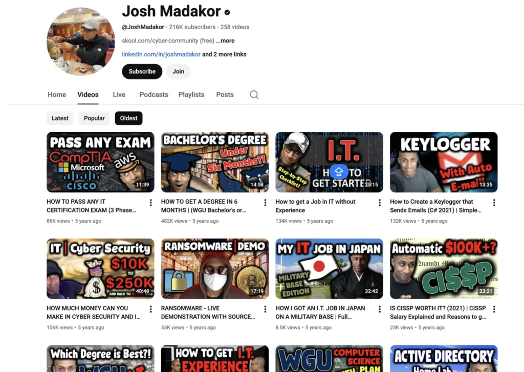 Josh Madakor's Youtube